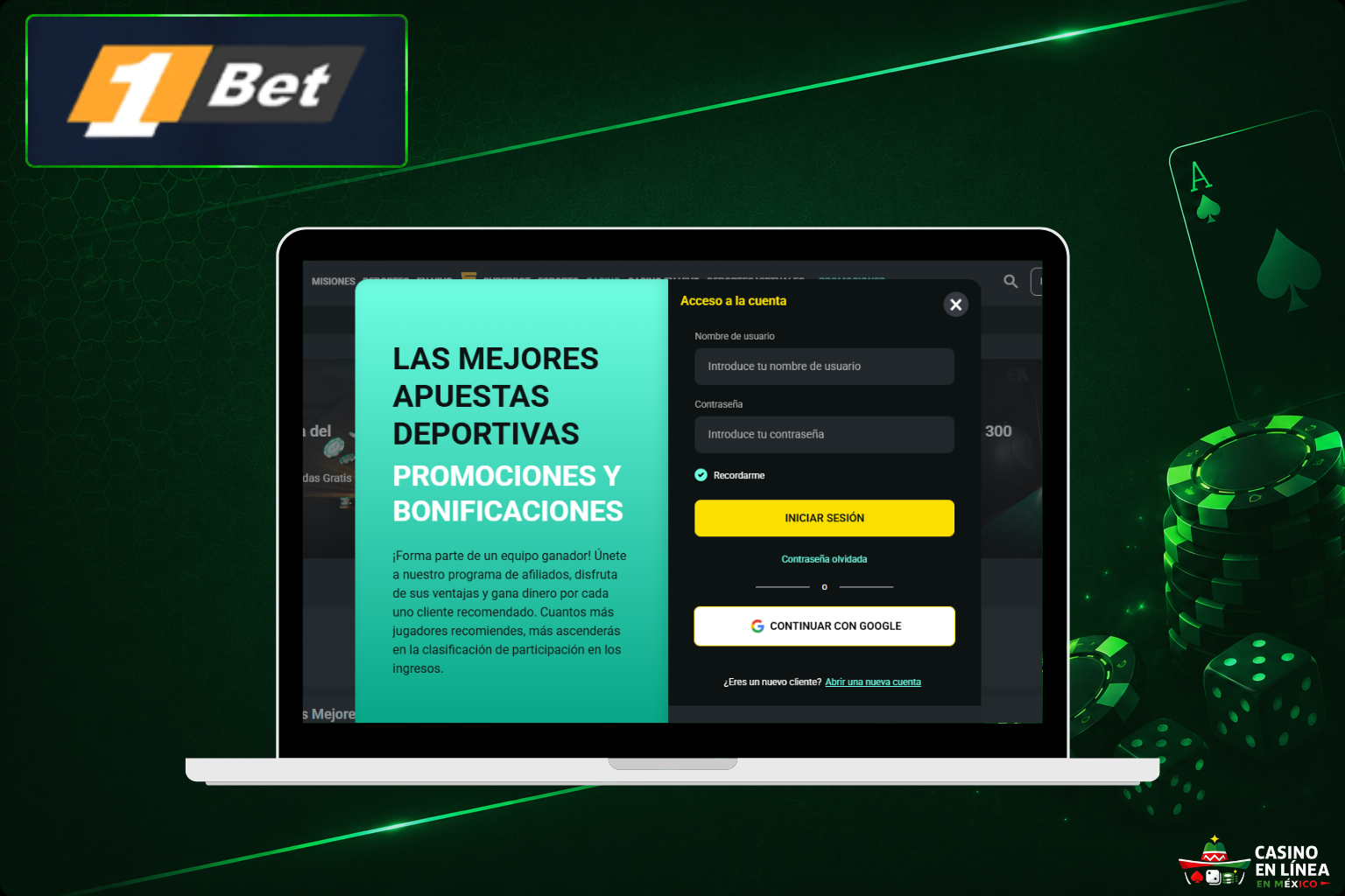 Inicia sesión en el portal oficial de 1Bet Casino