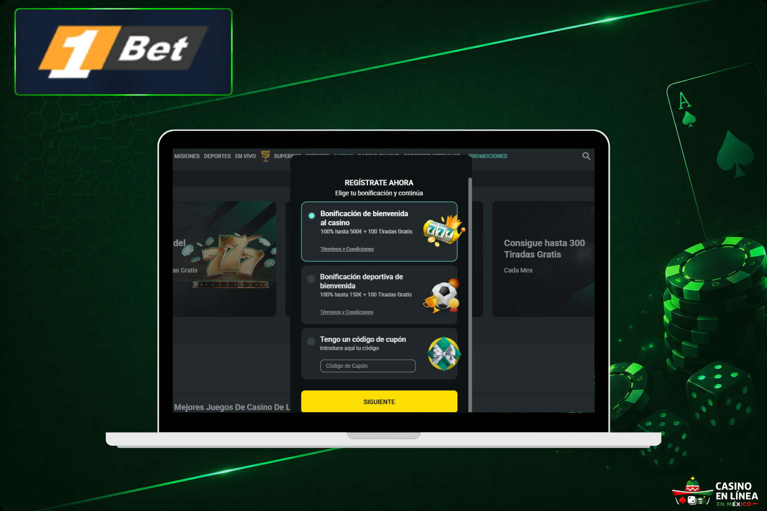 Regístrate en el portal de juegos de 1Bet Casino