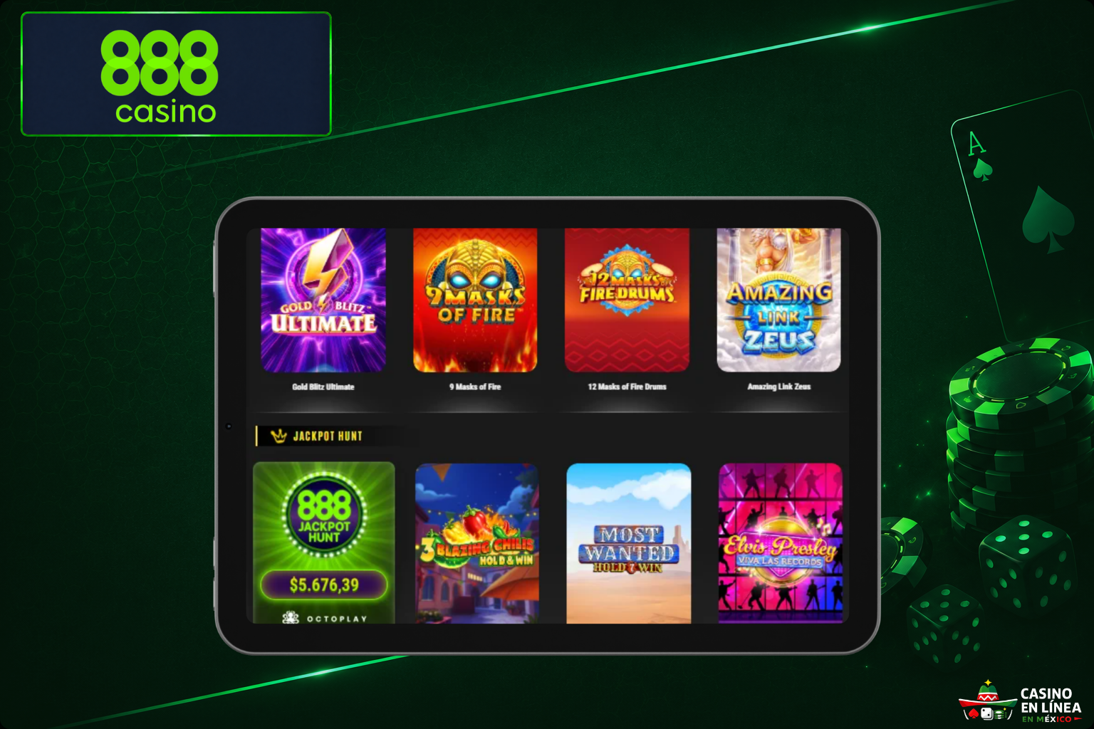 Máquinas tragamonedas en el sitio web del casino 888