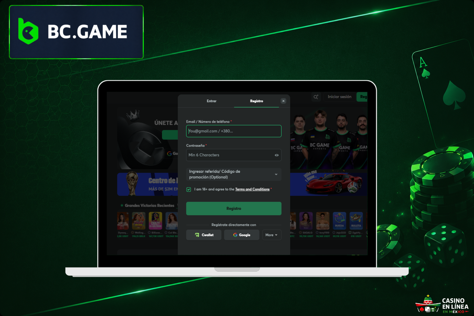 Sitio web oficial de BC.Game para registrarse