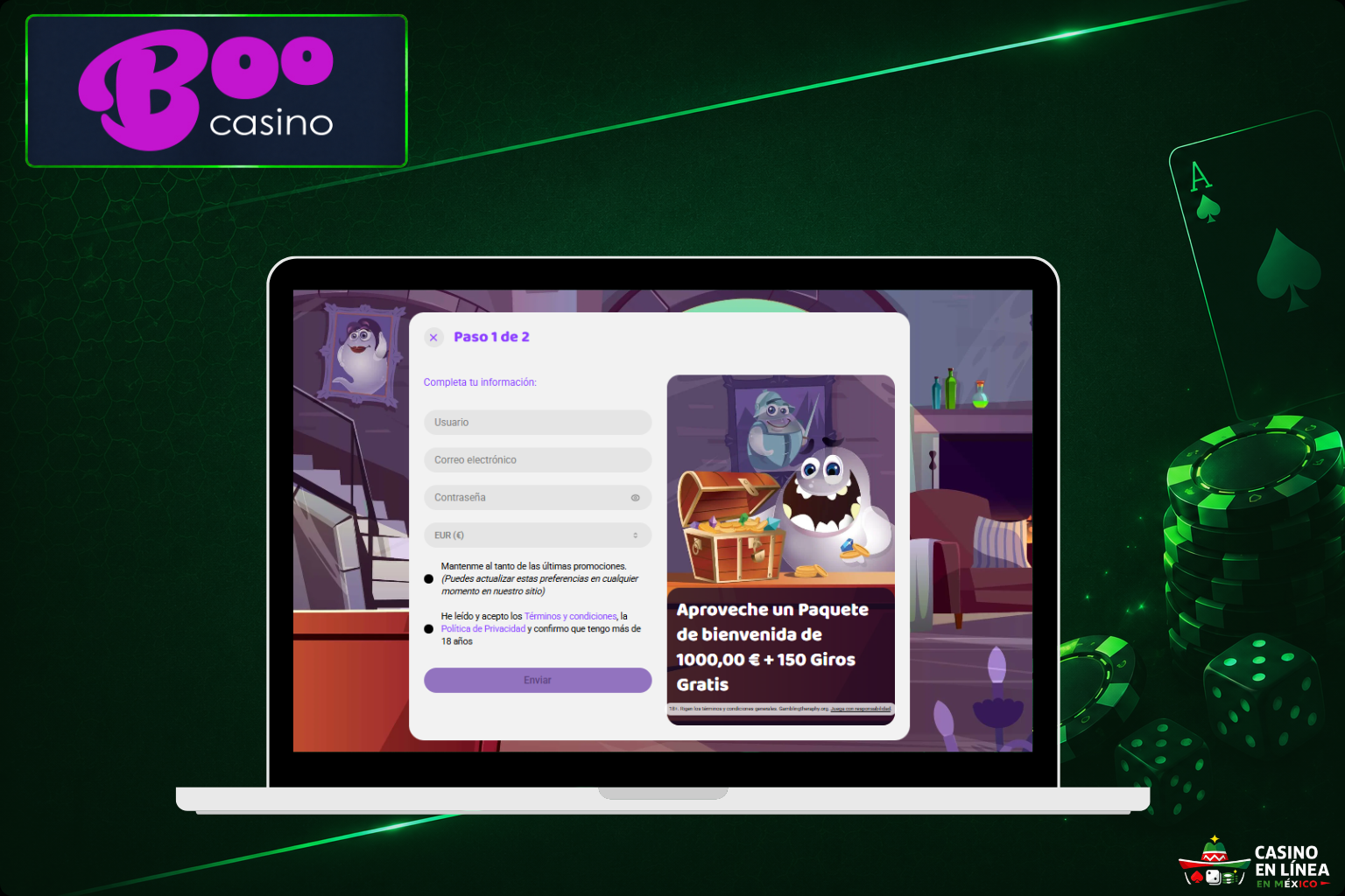Regístrate en el portal de juegos de Boo Casino