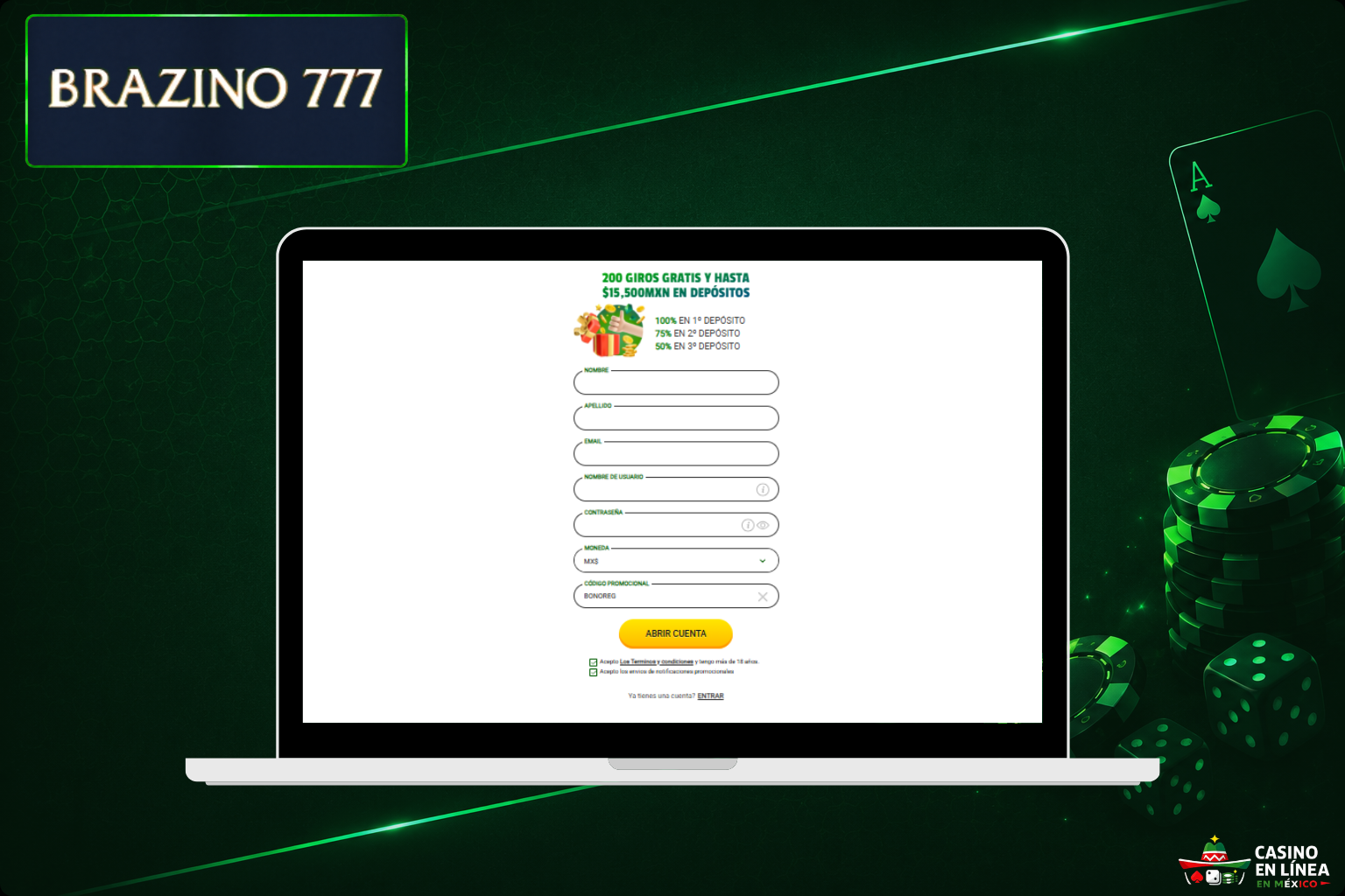 Regístrate en el sitio web oficial del casino Brazino 777