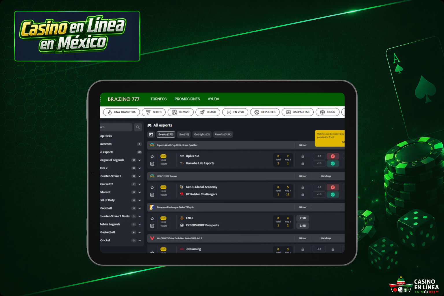Apuestas deportivas en el casino Brazino 777