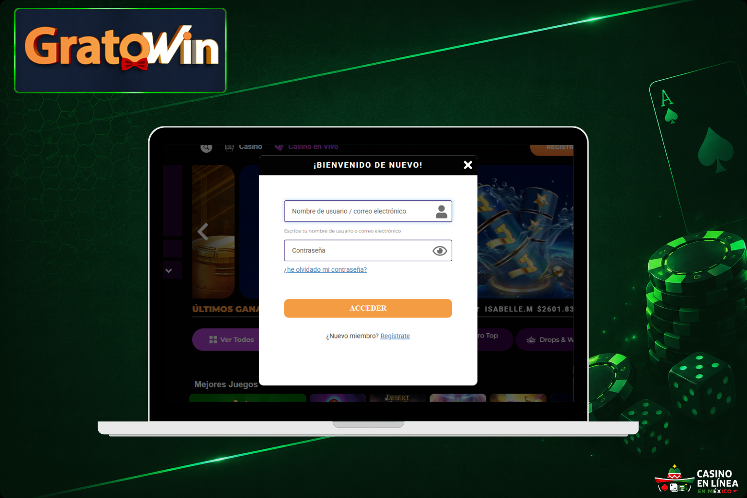 Inicia sesión en el casino Gratowin