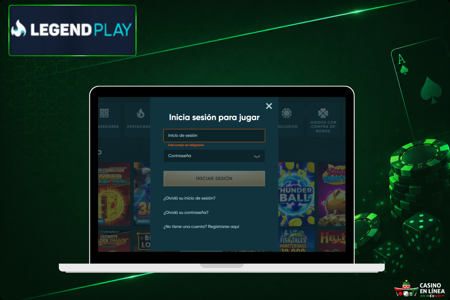 Inicia sesión en tu cuenta de LegendPlay Casino