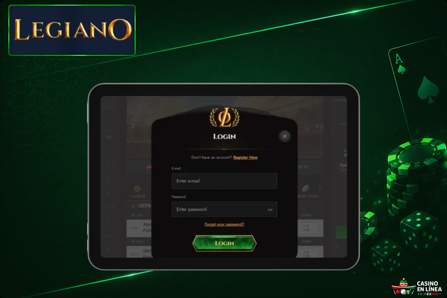 Inicia sesión en el portal del Casino Legiano