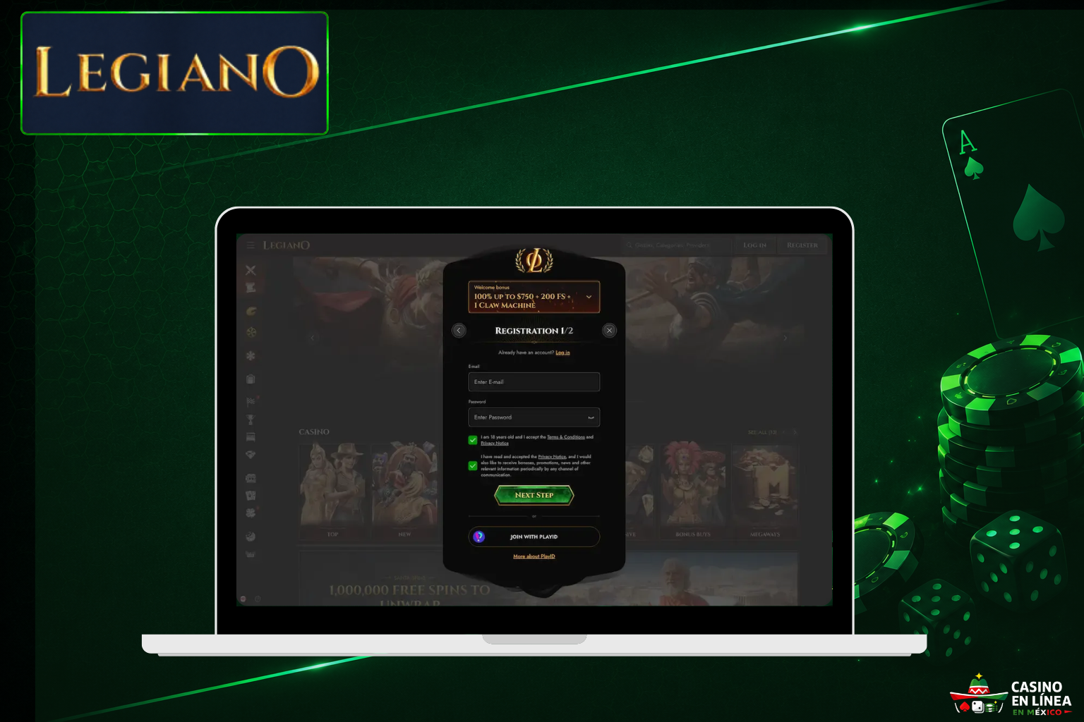 Regístrate en el portal del Casino Legiano