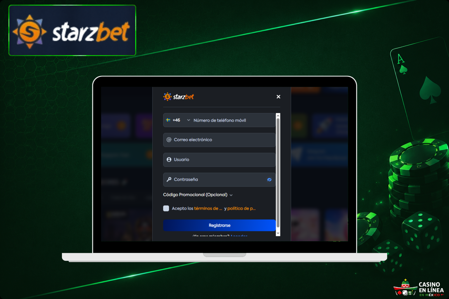 Regístrate en el sitio web del casino Starzbet