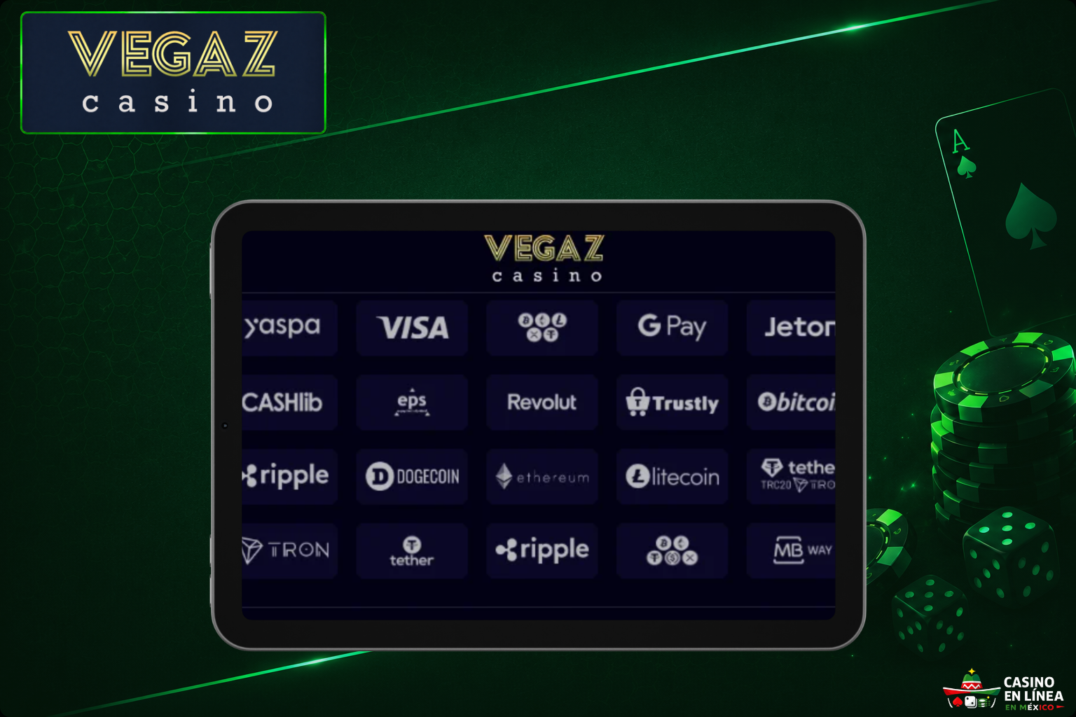 Sistemas de pago del Casino Vegaz