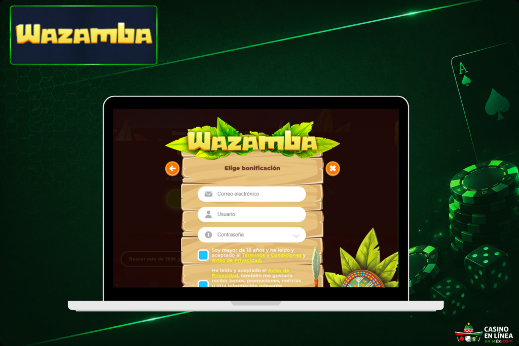Regístrate en el sitio web del Casino Wazamba